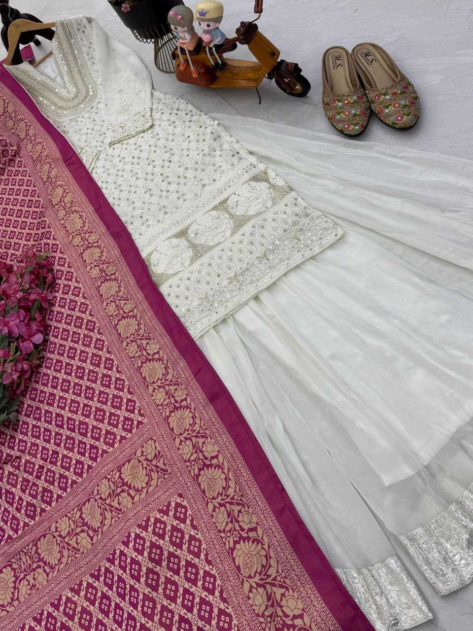 Faux Georgette Embroidered Kurti With Palazzo